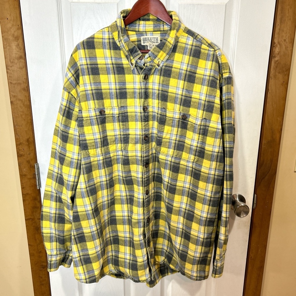 Duluth Trading Co Men's Plaid Shirt in Yellow and Gray 3XTall
